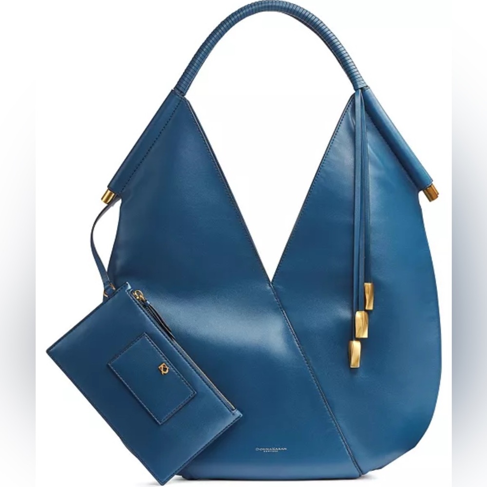 Donna Karan Blue Leather Hobo Bag with Gold Accents